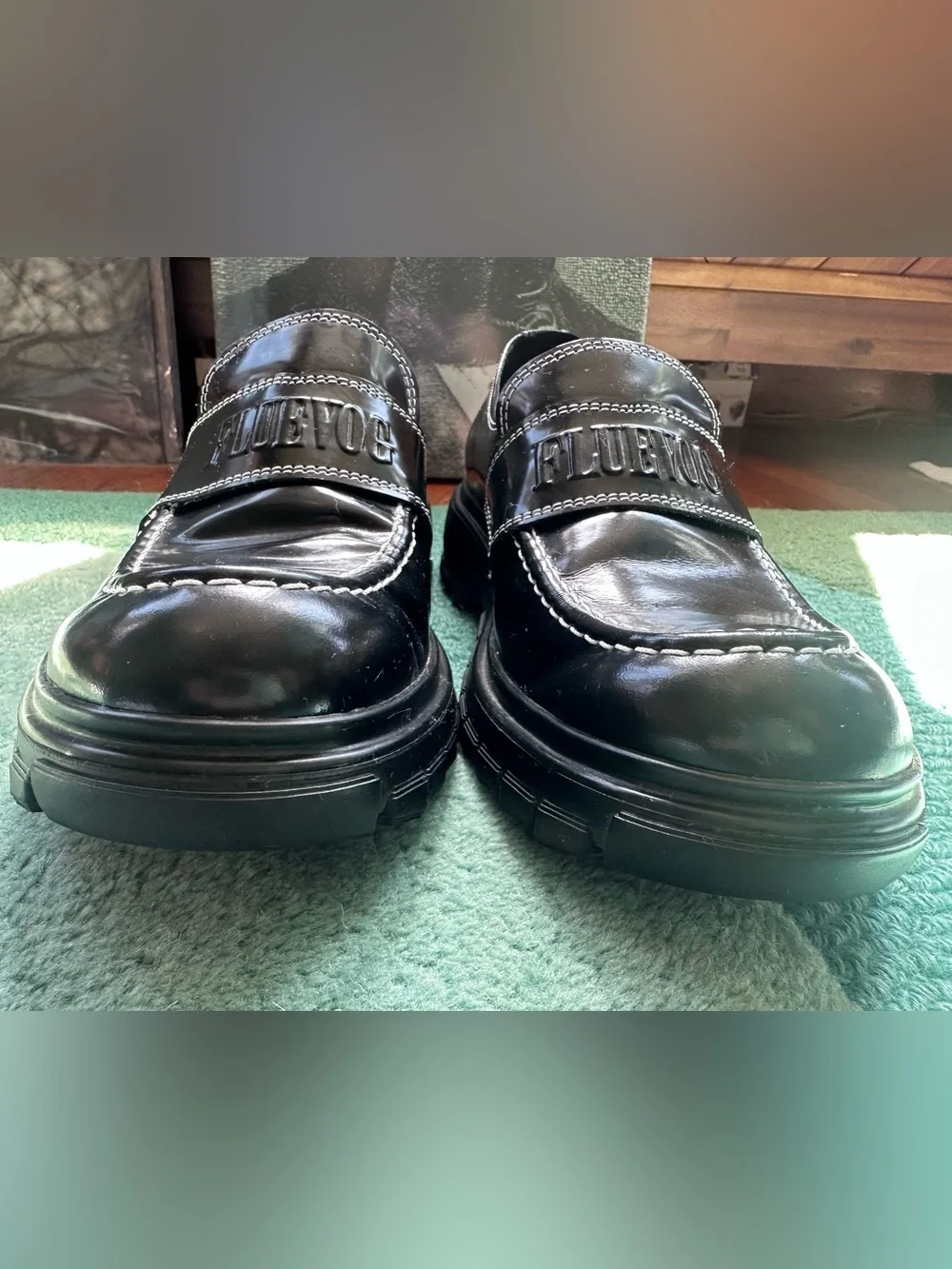 Fluevog EXCELLENT Official Linggo glossy black leather slip-on loafer- W8/M6
